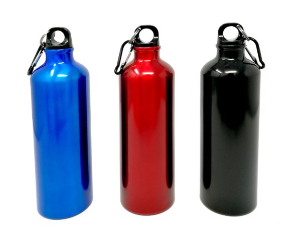 Trinkflasche rot schwarz blau mit Gravur