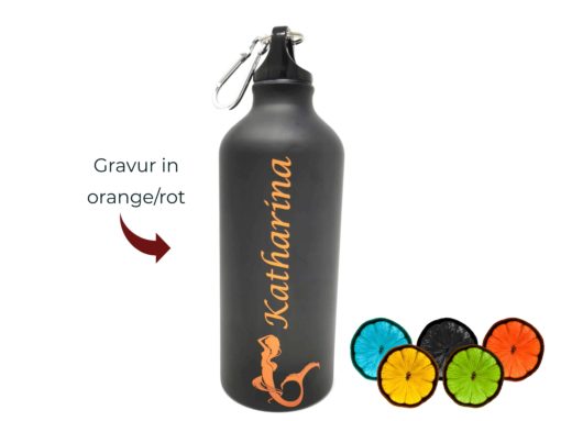 Aluflasche zweifarbig rot/orange mit Gravur