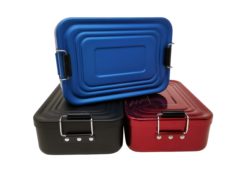 Lunchboxen mit Gravur Aluminium rot blau schwarz