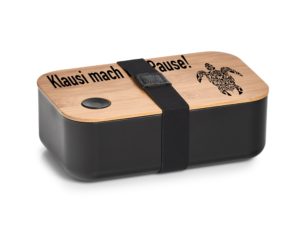 Lunchbox mit Spruch und individueller Gravur schwarz