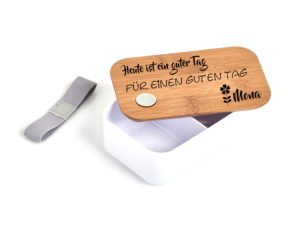 Lunchbox mit Spruch und individueller Gravur weiß