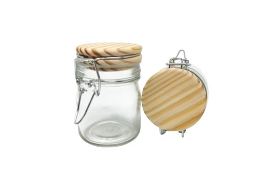 Bügelverschlussglas mit Gravur Holzdeckel