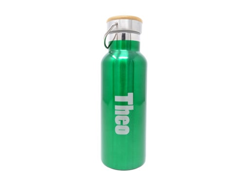Isoflasche mit Holzdeckel grün mit Namen