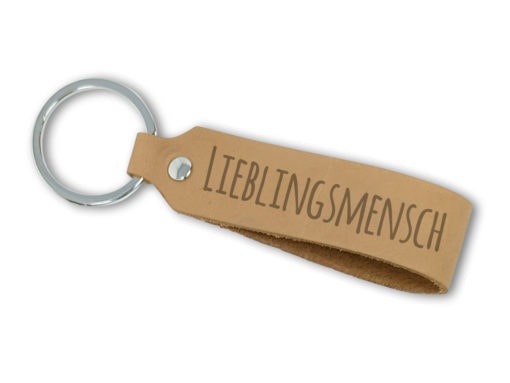 Personalisierter Schlüsselanhänger Leder Hellbraun mit Gravur Lieblingsmensch