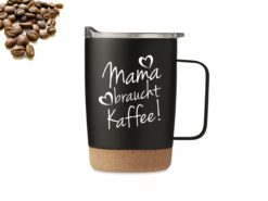 Kaffee To Go becher mit Gravur Korkboden Mama Braucht Kaffee sample