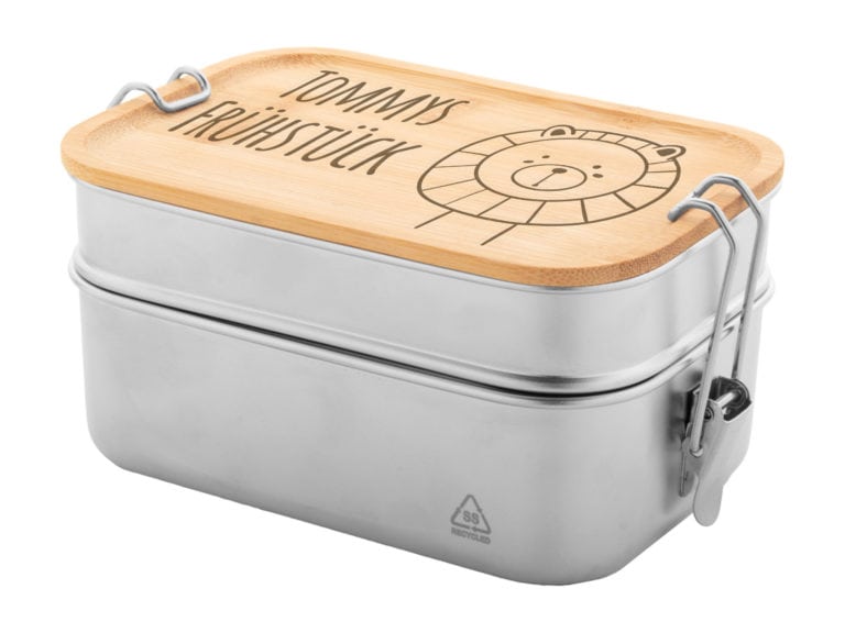 Doppeldecker Lunchbox mit Gravur aus Edelstahl mit Namen